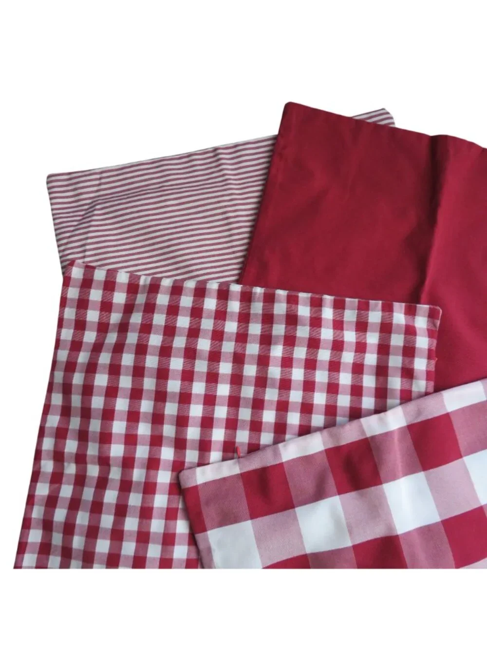Set of 4 Red White Plaid Solid Pillow Covers 18